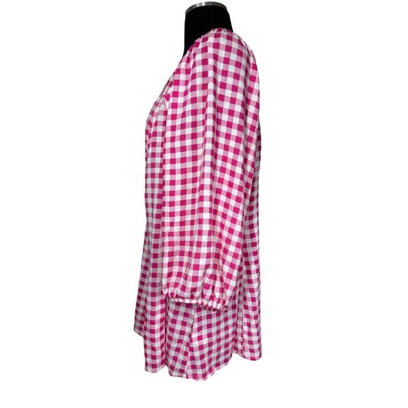 Torrid Fit & Flare Rayon Slub Button Up 3/4 Sleeve Gingham Peasant Top Size 1X - Picture 8 of 15